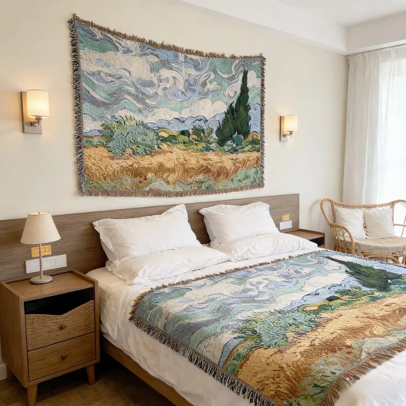 Vävd tapetkastfilt i Van Gogh-stil för soffa och väggdekoration