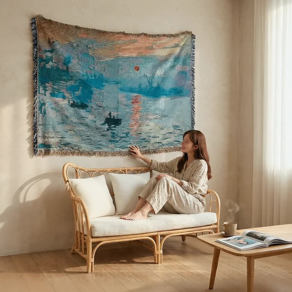 Tapestry-filt i oljemålningstil för soffa och väggdekoration