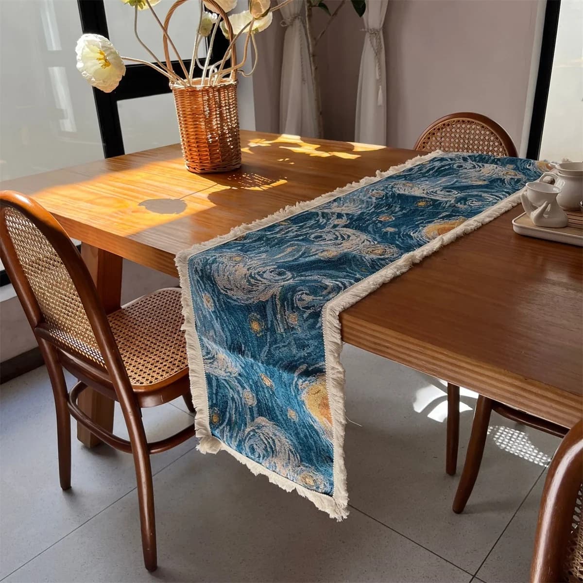 Bordlöpare och dukdekoration med jacquardväv i stjärnnattsmönster