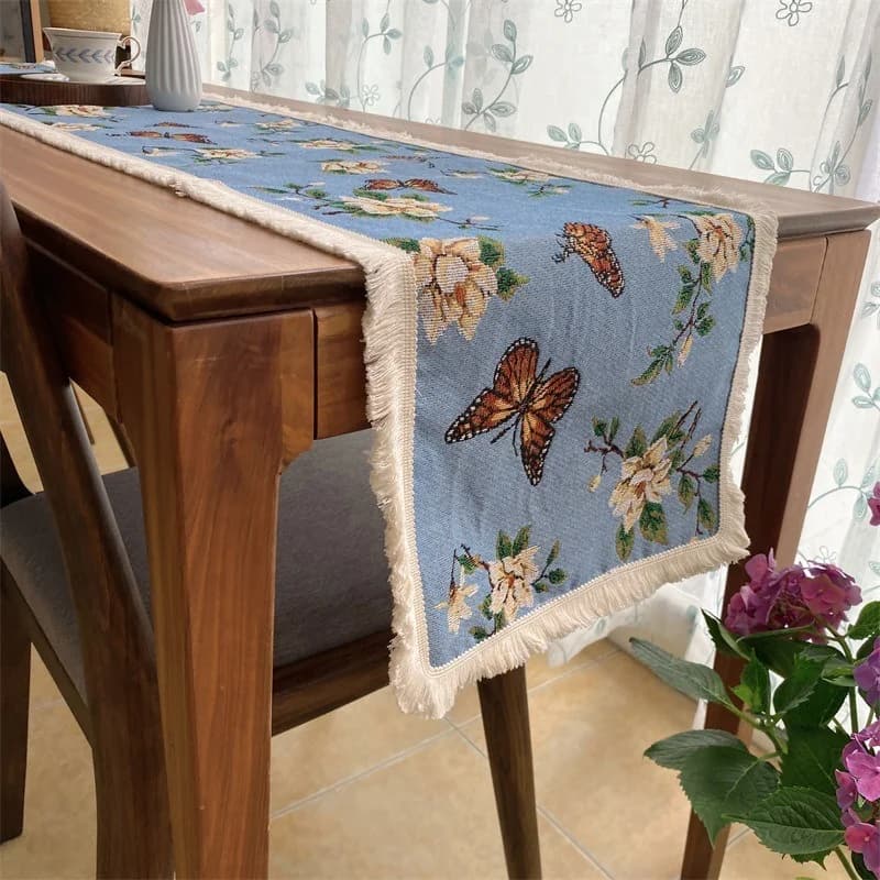 Amerikansk lantlig bordslöpare med fjärils- och blommönster