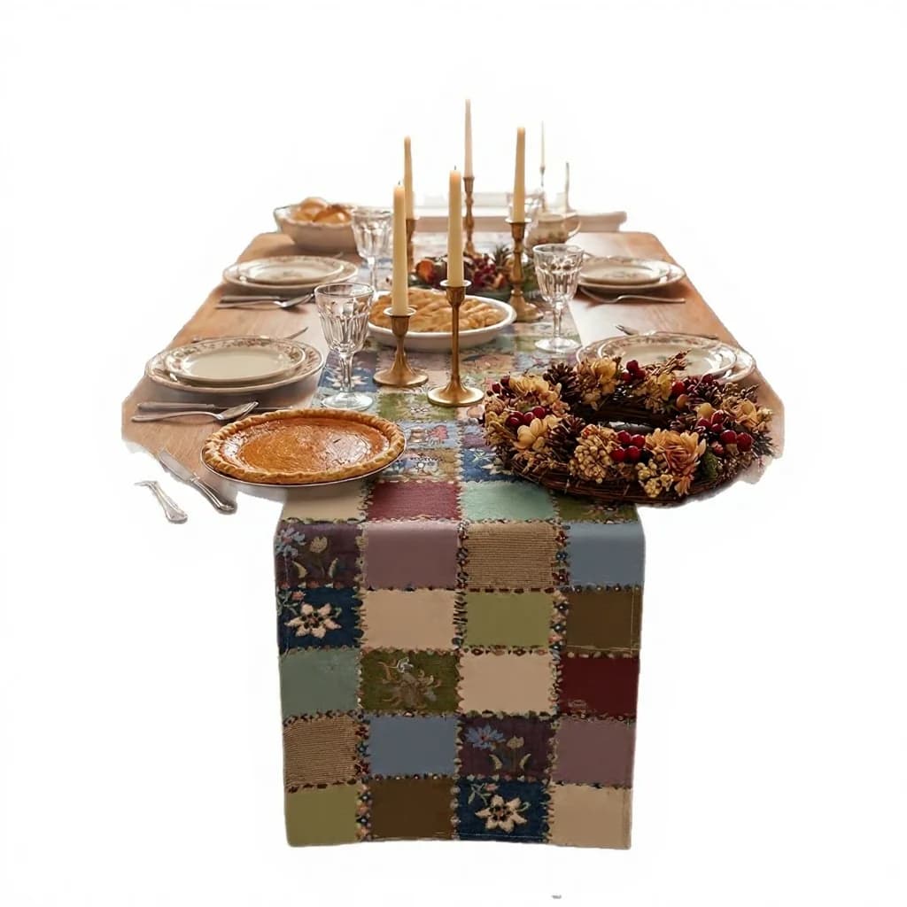 Bordlöpare och placemats i bomull/linne med blommönster