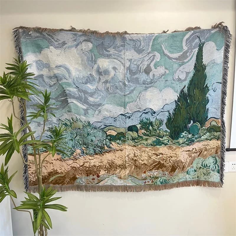 Vävd tapetkastfilt i Van Gogh-stil för soffa och väggdekoration