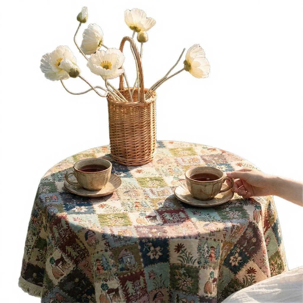 Rustik jacquard-bordlöpare i lantlig stil med oljemålning-blommor