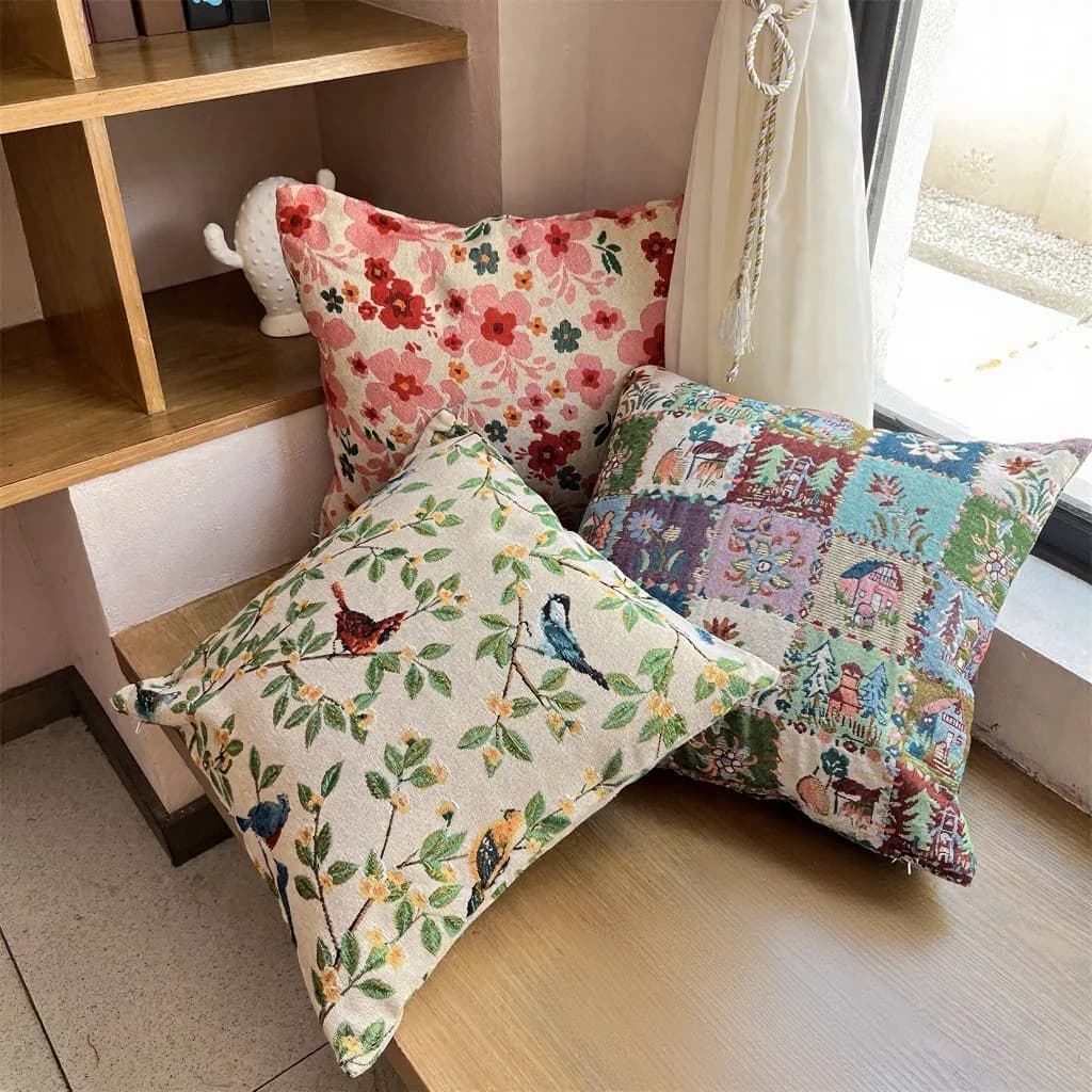 Jacquard-kuddfodral i amerikansk lantstil för soffa