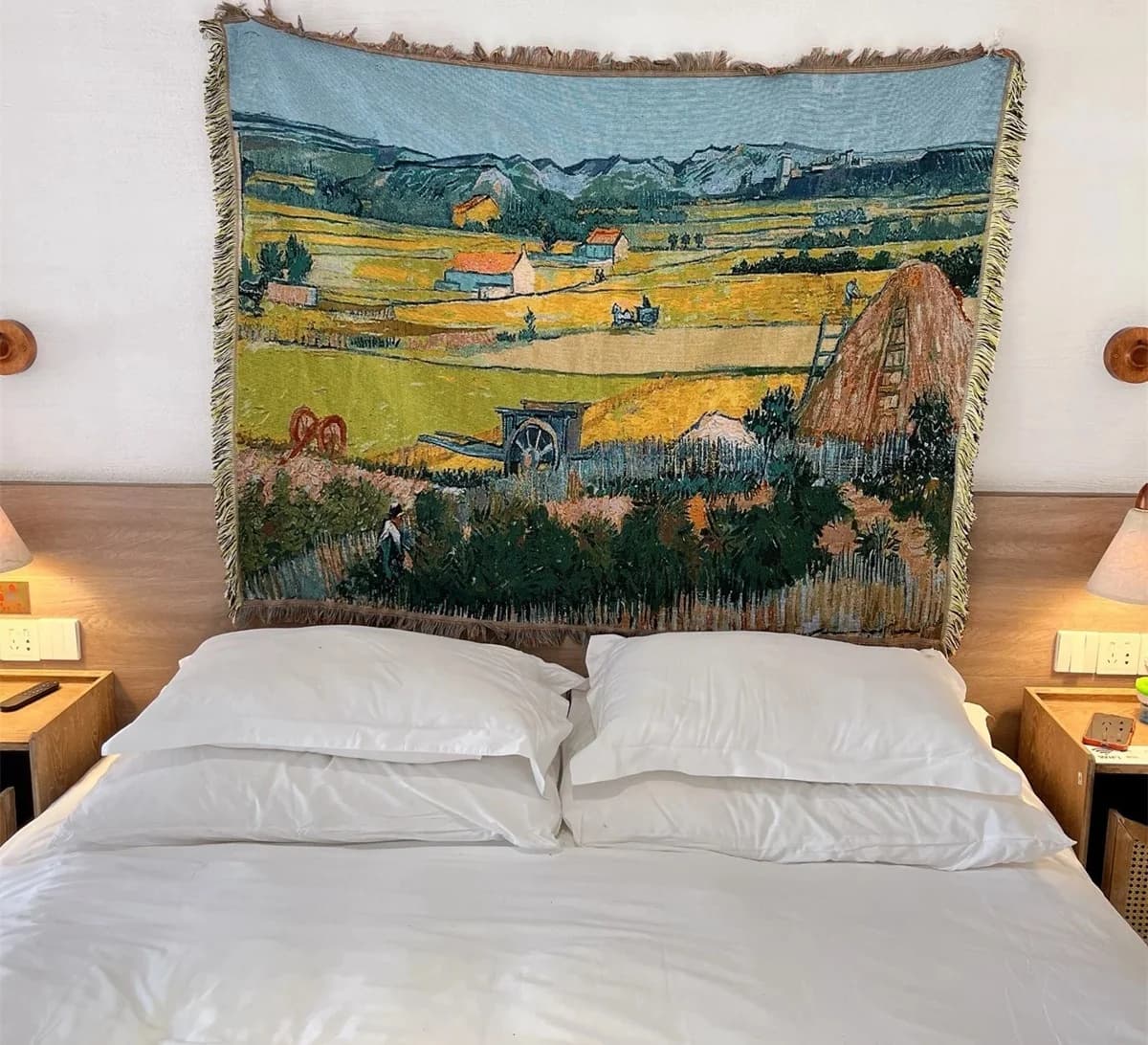 Stickad pläd med Van Gogh-motiv för soffdekoration