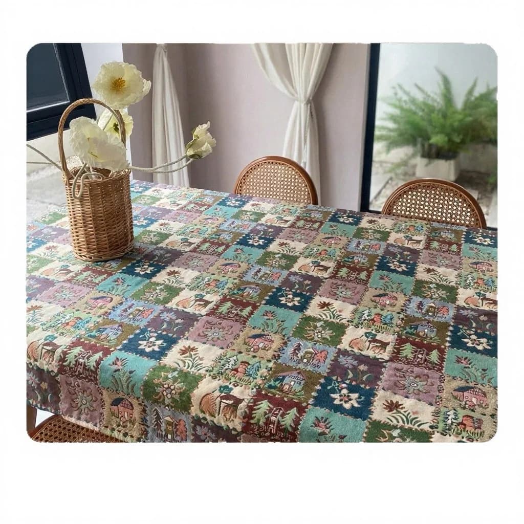 Amerikansk lantlig jacquard-bordslöpare med blommigt oljemålningmotiv