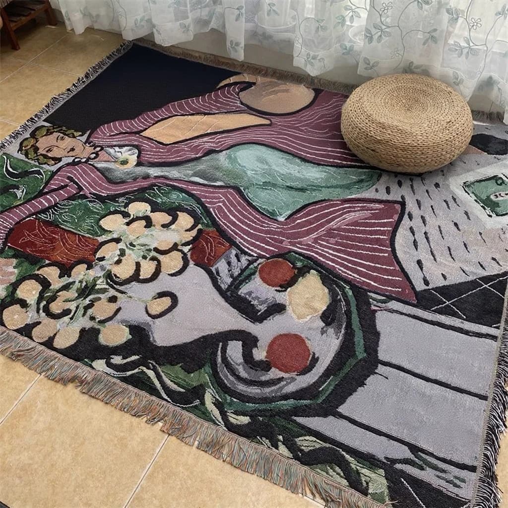 Kastfilt och väggbonad i Matisse-stil för soffan