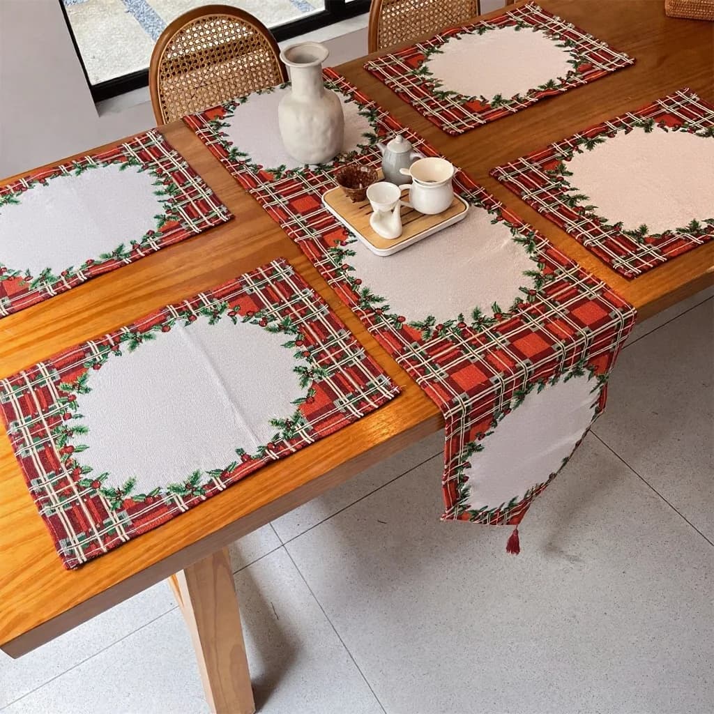Nordisk julbordlöpare och placeringsmatta i polyester-bomullsblandning