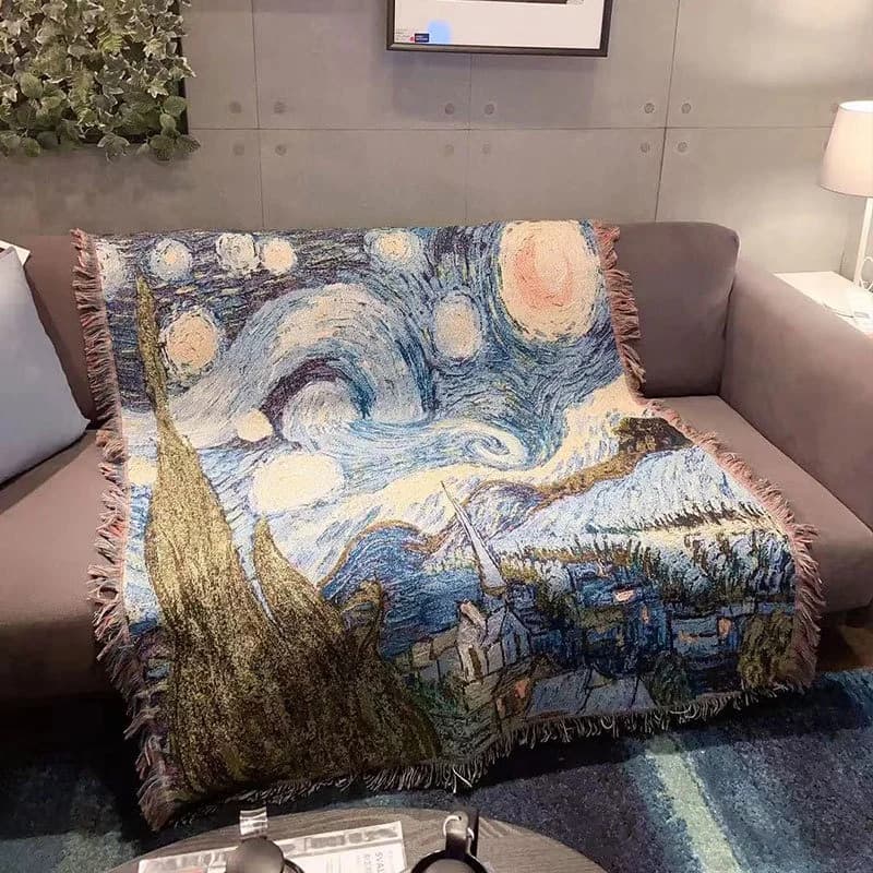 Sofafilt med Van Goghs Stjärnenatt i bomullsblandning