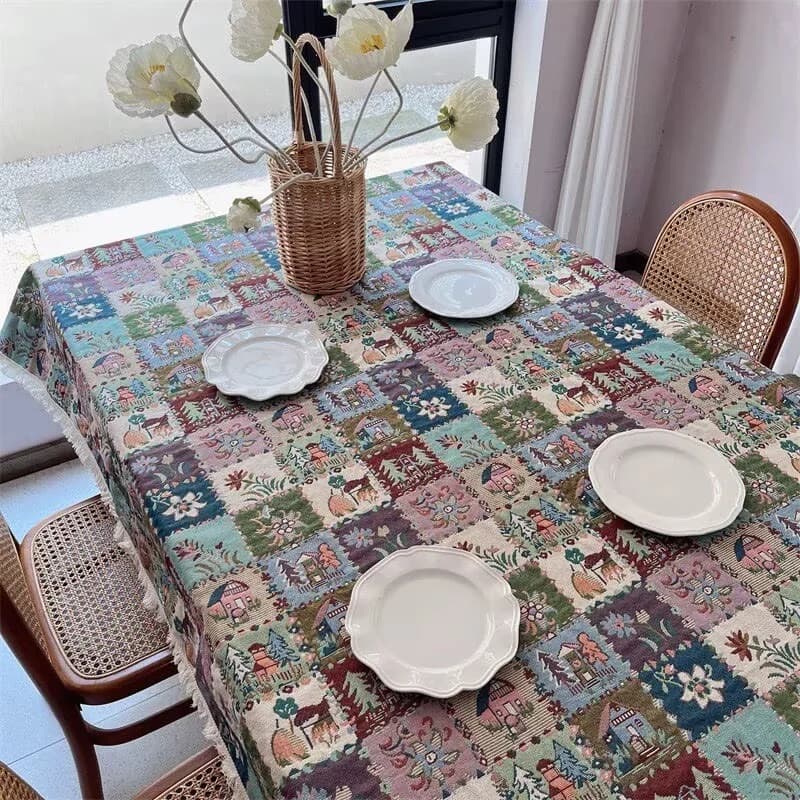 Rustik jacquardlöpare med blommönster