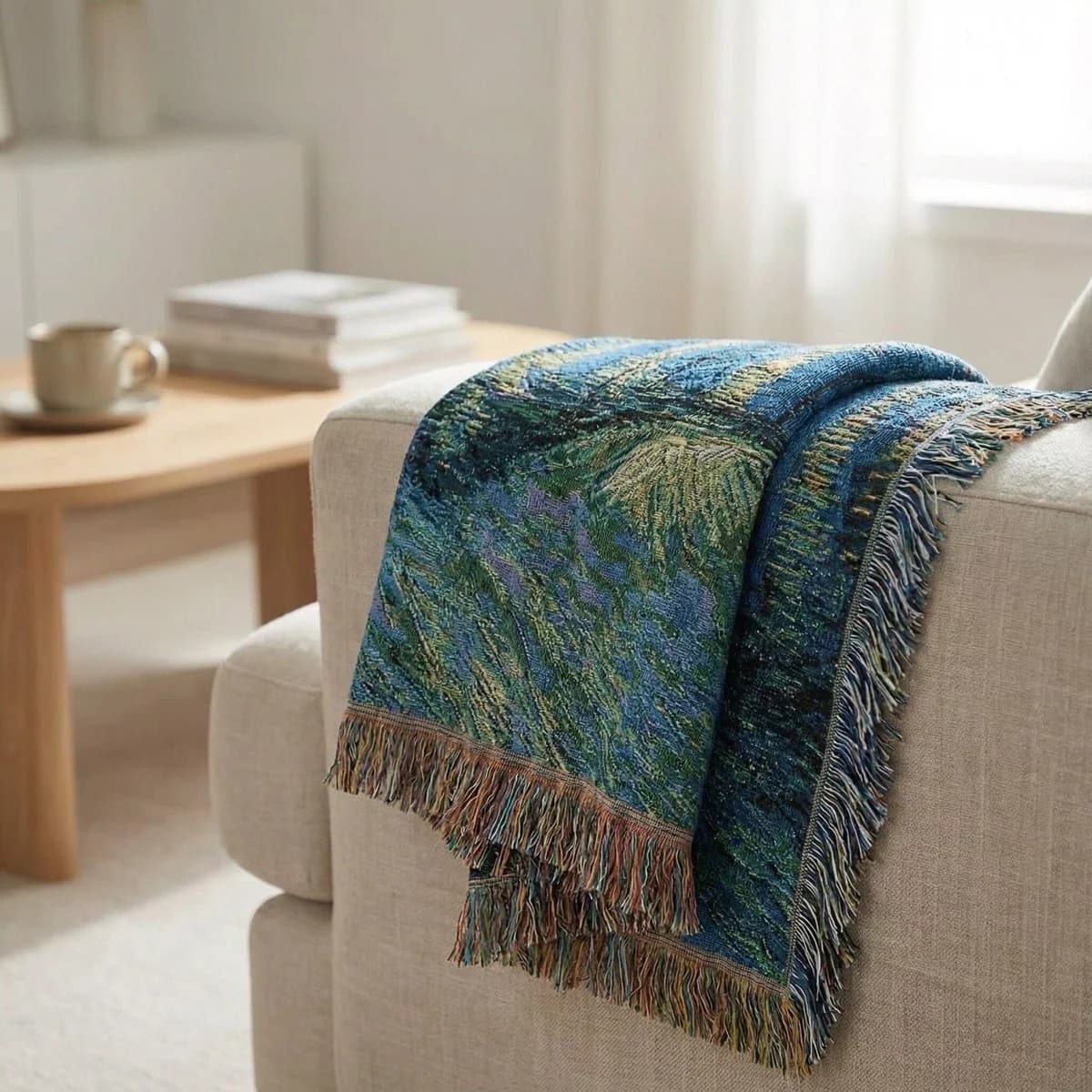 Van Gogh-inspirerad konsttapet och filtbädd för soffa