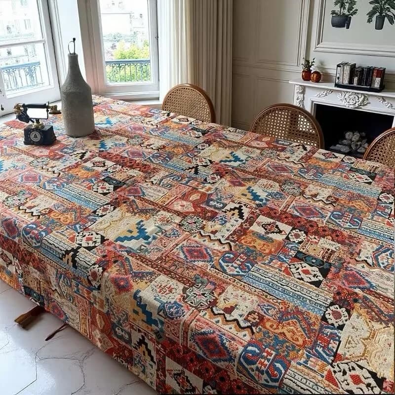 Retro bohemisk duk i jacquard med geometriskt mönster
