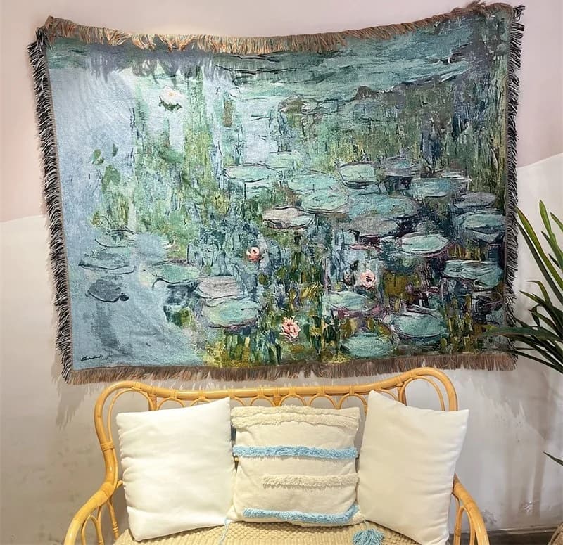 Vintage konsttryck kastfilt, 130x160 cm