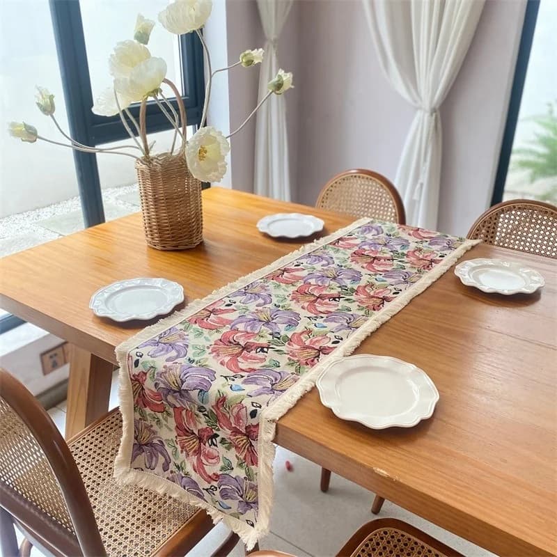 Amerikansk Landsbygd Blommig Jacquard Bordslöpare