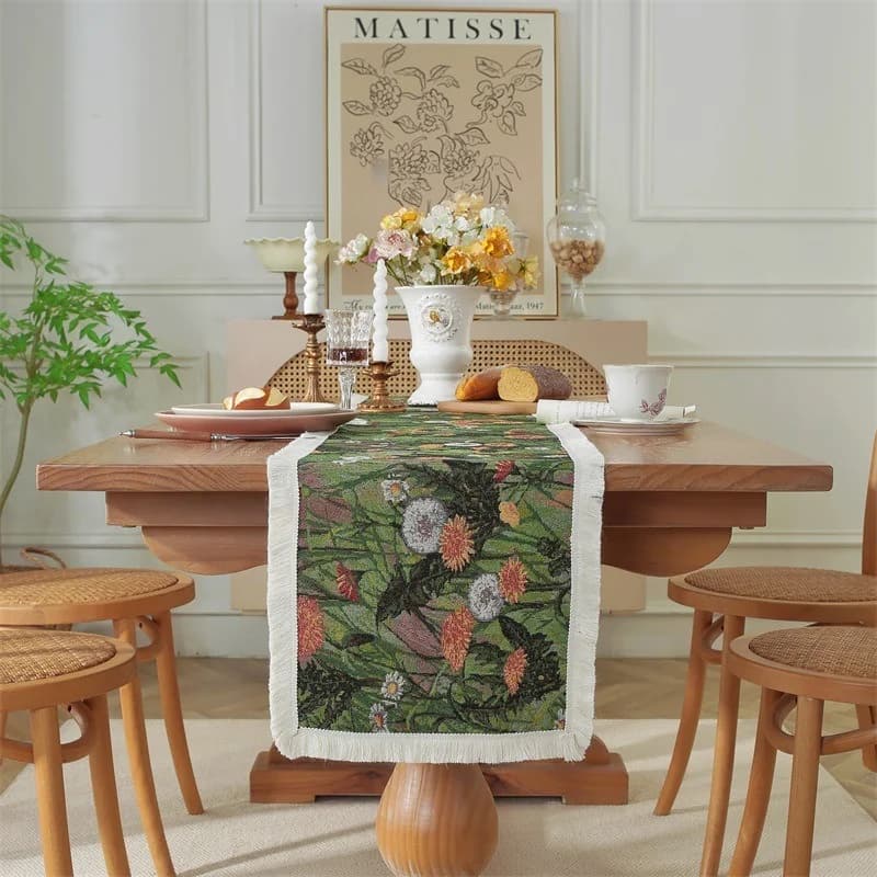 Jacquard-bordlöpare i bomullsblandning med blommönster