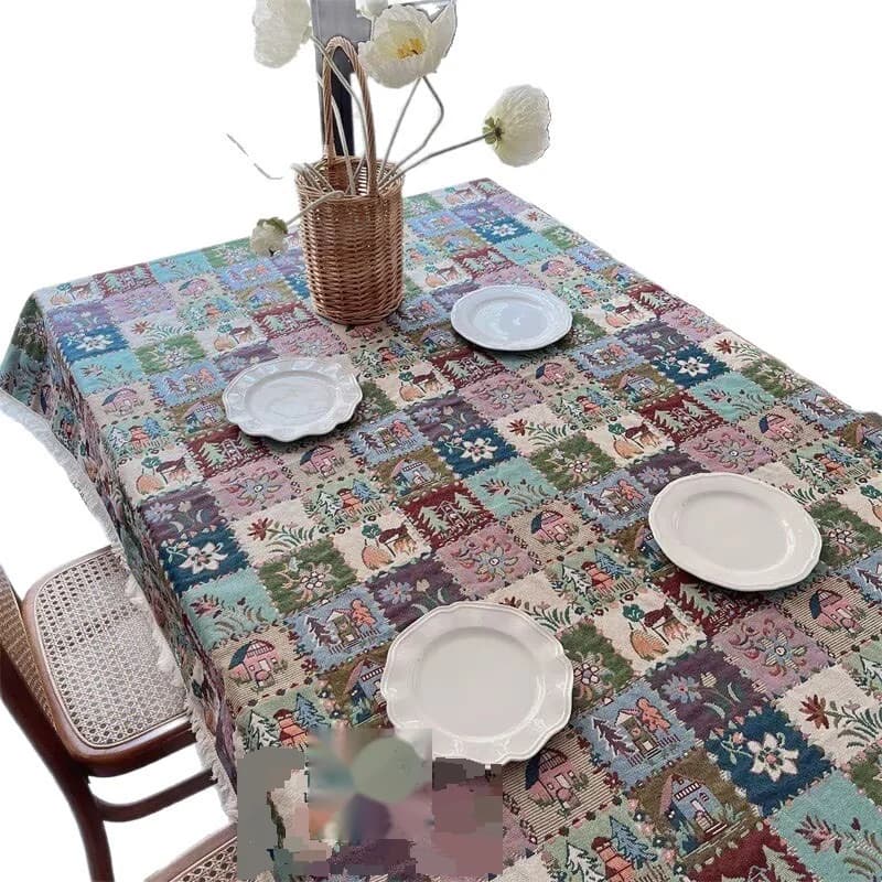 Bordslöpare och duk i bomullsblandning med blomjacquard