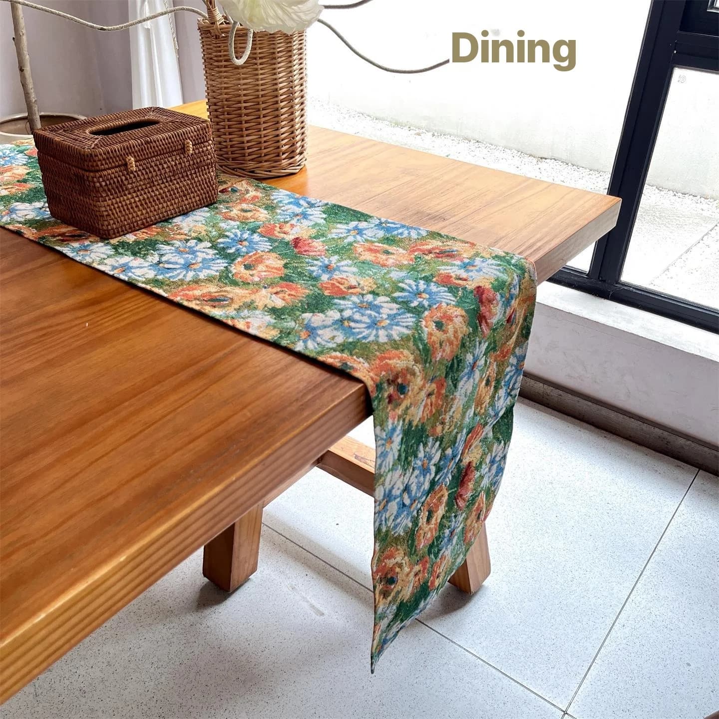 Monet-trädgårdsbordlöpare och placeringsmatta i bomullsblandning