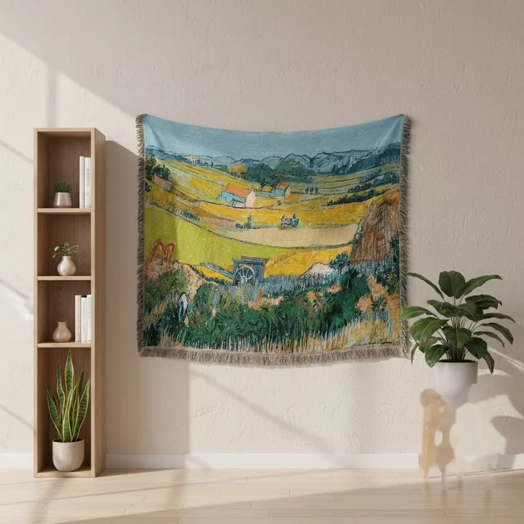 Tapetkastfilt i Van Gogh-stil, bomullsblandning, väggkonst och sofföverdrag