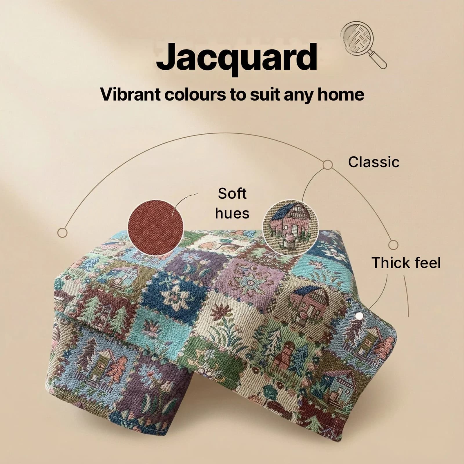 Amerikansk lantlig jacquard-bordslöpare med blommigt oljemålningmotiv