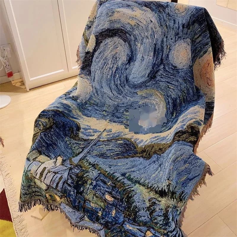 Sofafilt med Van Goghs Stjärnenatt i bomullsblandning