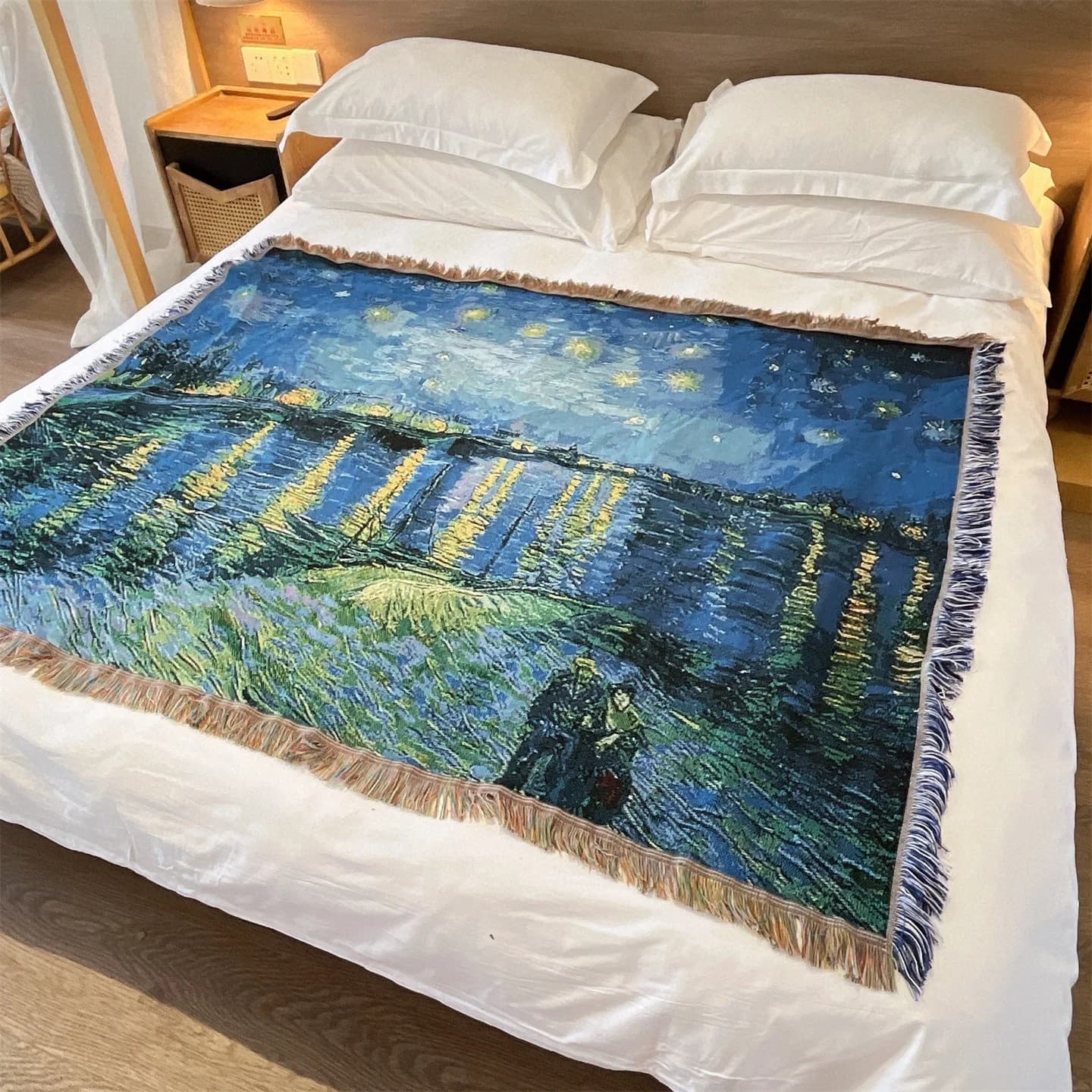 Van Gogh-stil Vävd Kastfilt för Soffa Säng Vägghängning 130x160cm