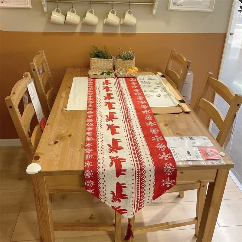 Julbordlöpare Poinsettia Oljemålning Stil Festlig Dekor