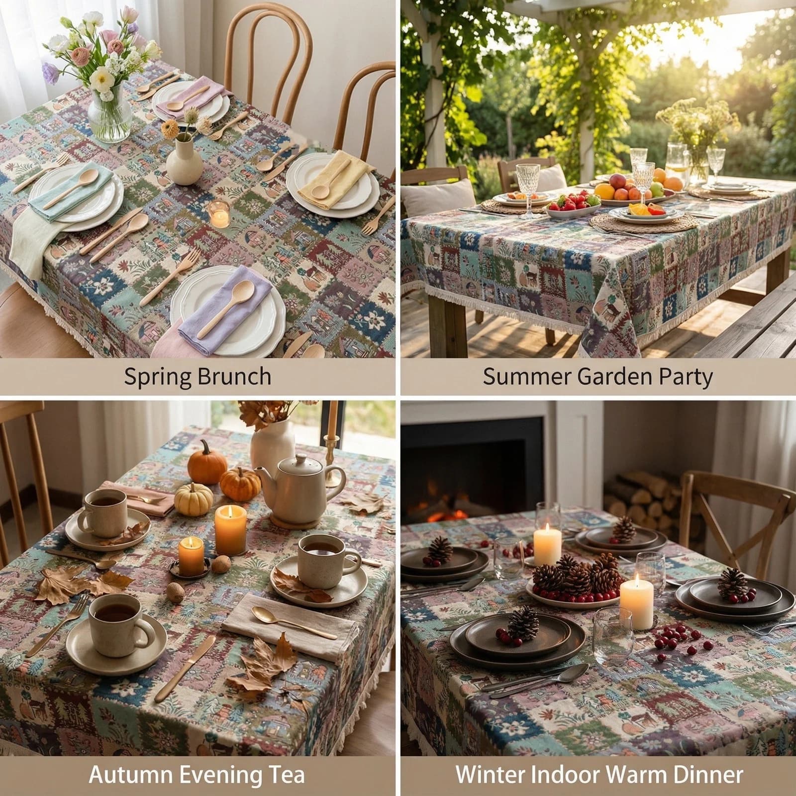 Rustik jacquard-bordlöpare i lantlig stil med oljemålning-blommor