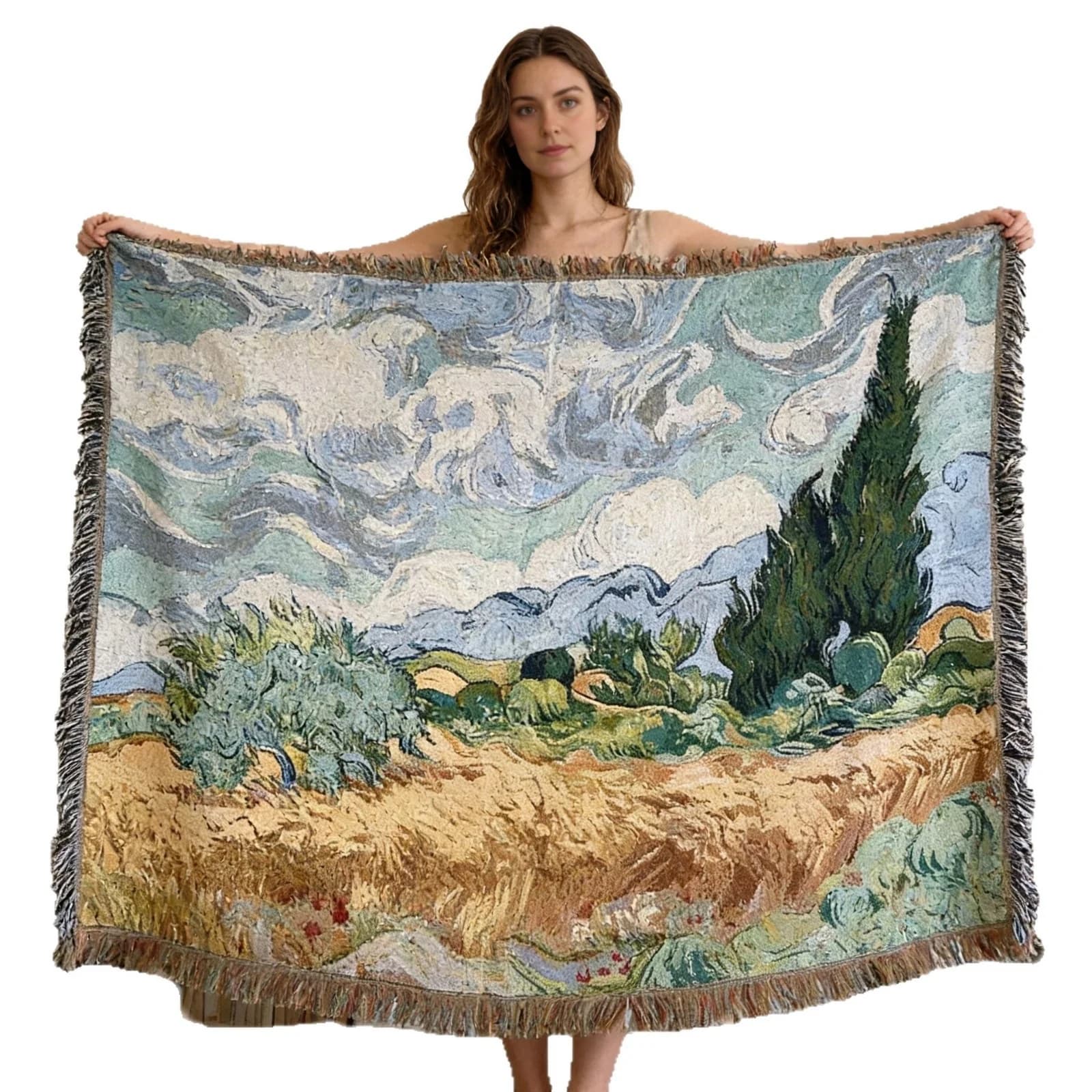 Vävd tapetkastfilt i Van Gogh-stil för soffa och väggdekoration