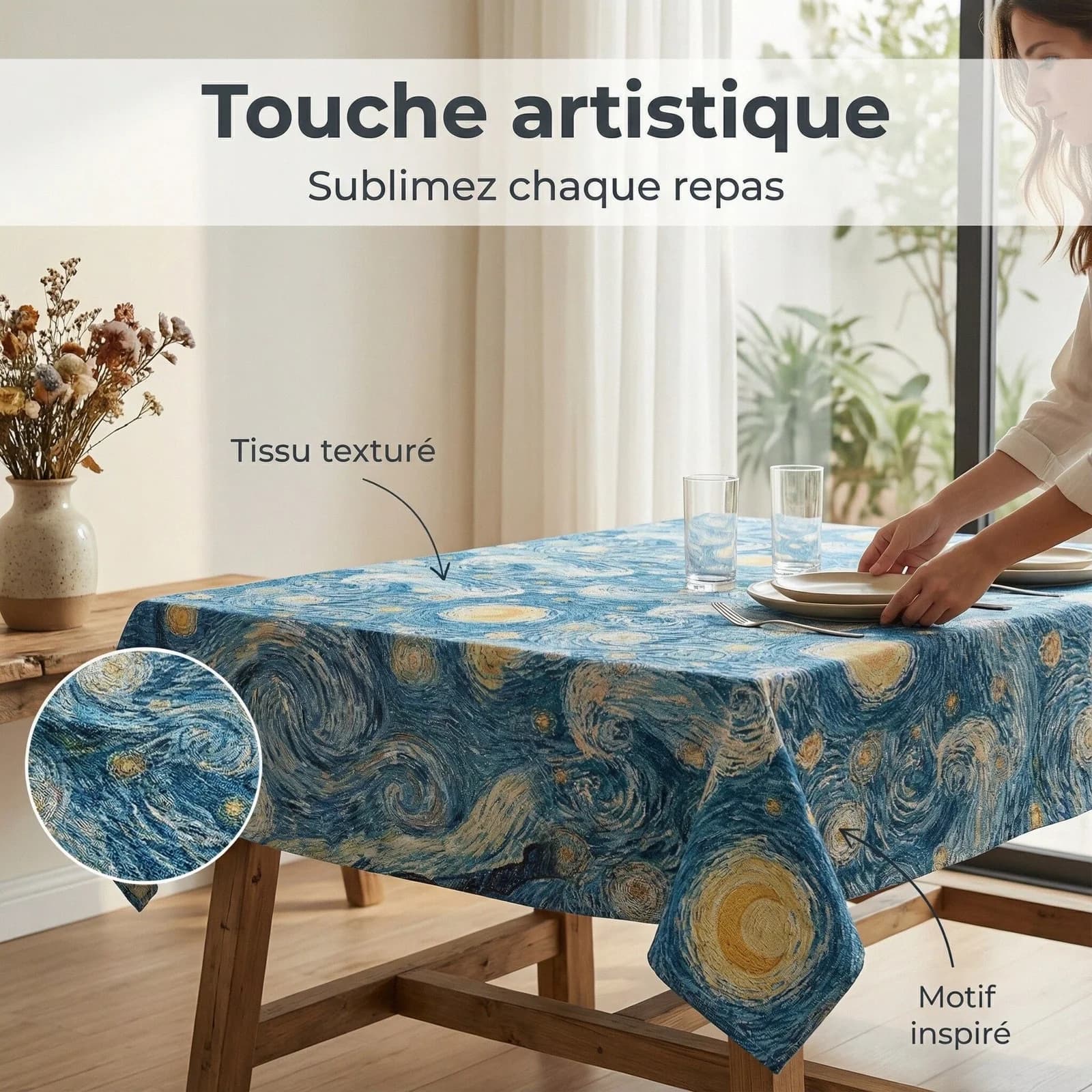 Bordlöpare och dukdekoration med jacquardväv i stjärnnattsmönster