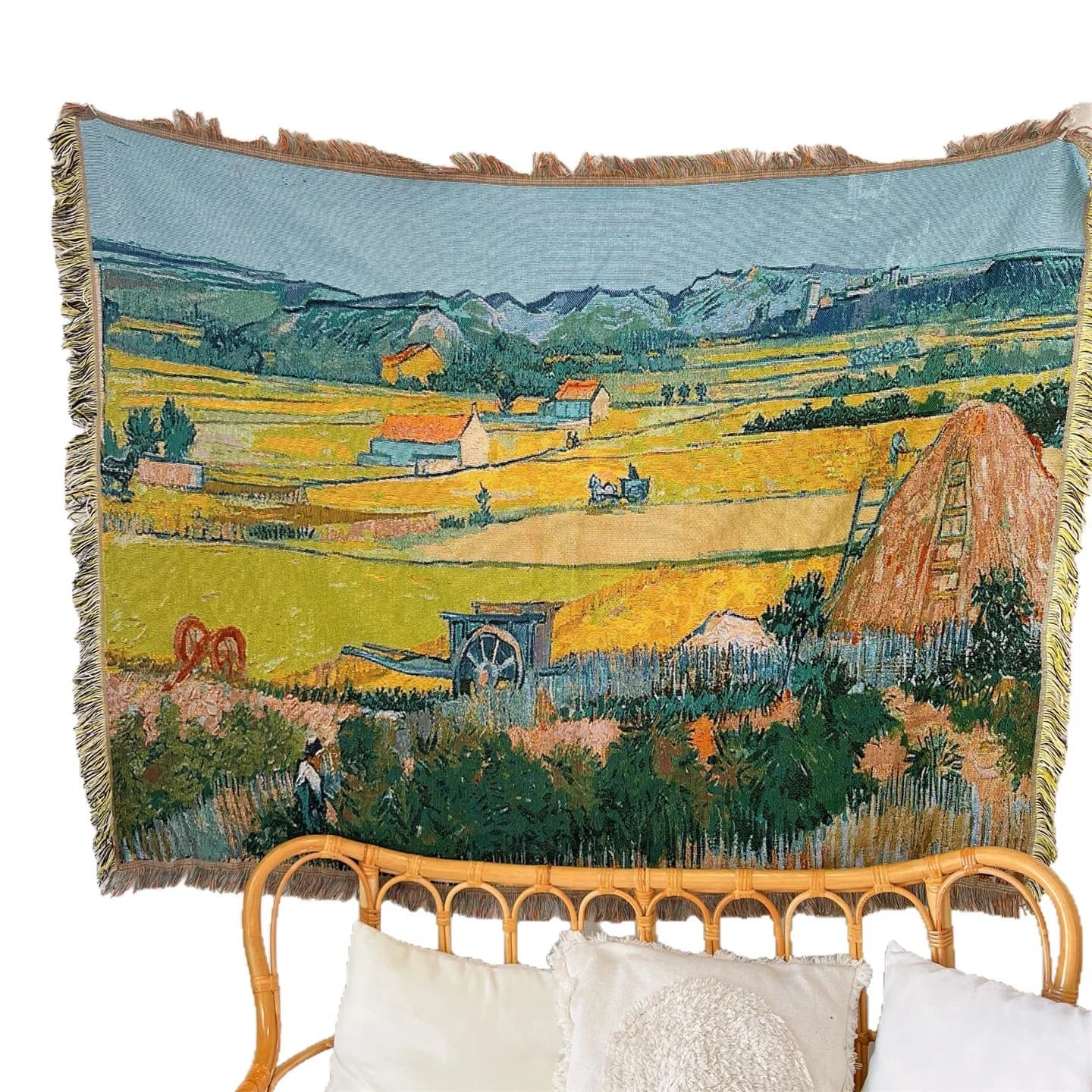 Stickad pläd med Van Gogh-motiv för soffdekoration