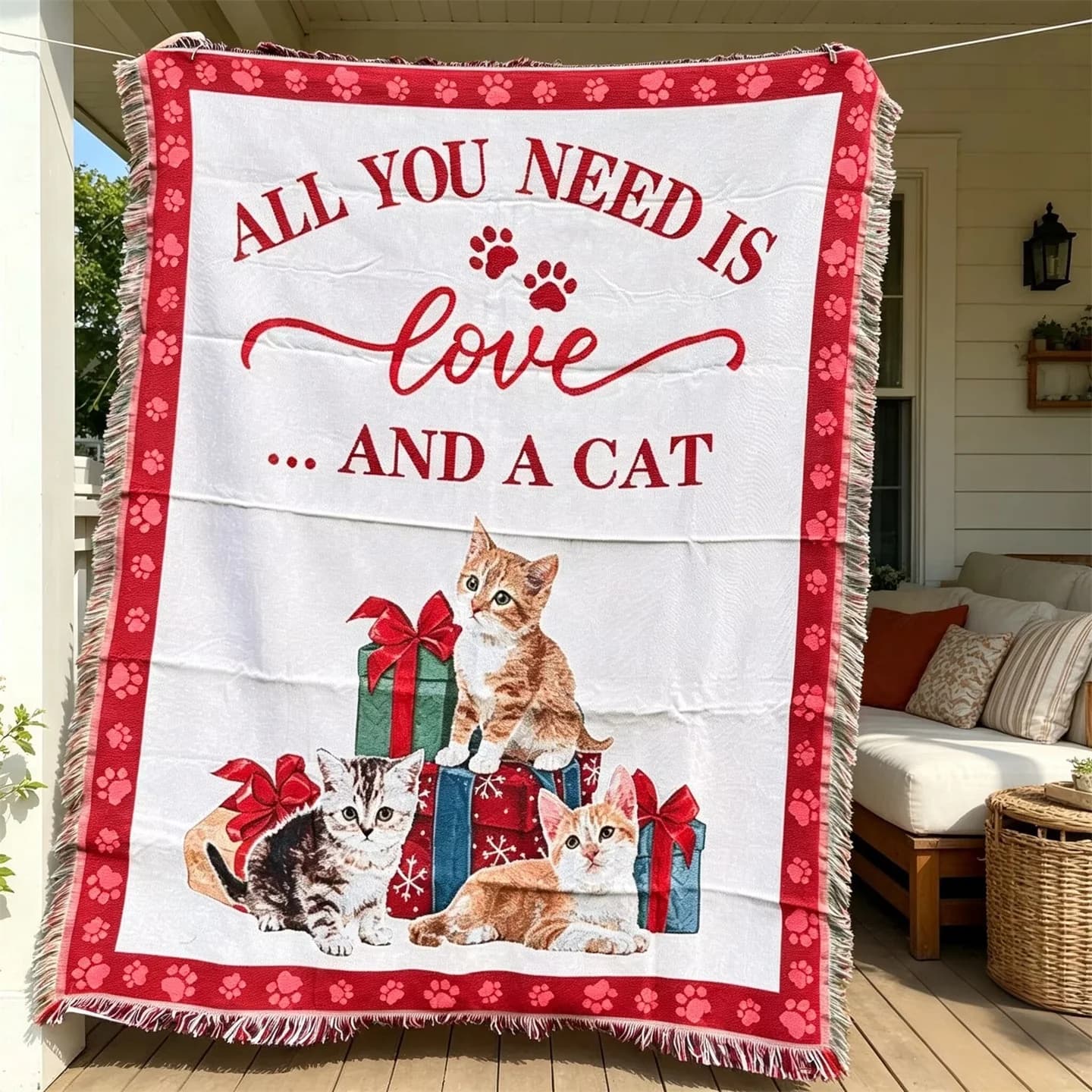 Sofföverkast med tecknad kattmotiv