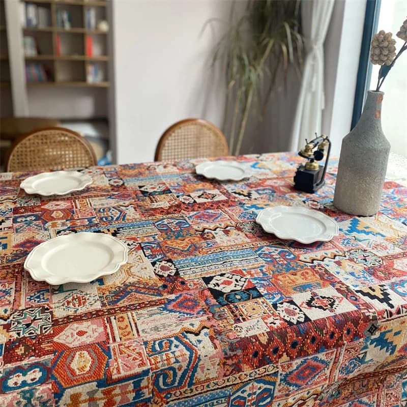 Retro bohemisk duk i jacquard med geometriskt mönster