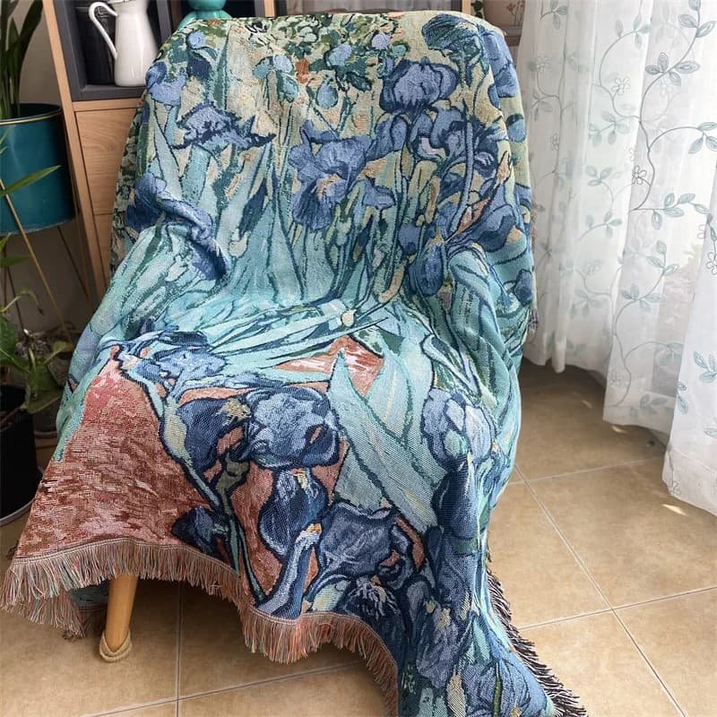 Stickad pläd med Van Gogh-motiv för soffdekoration