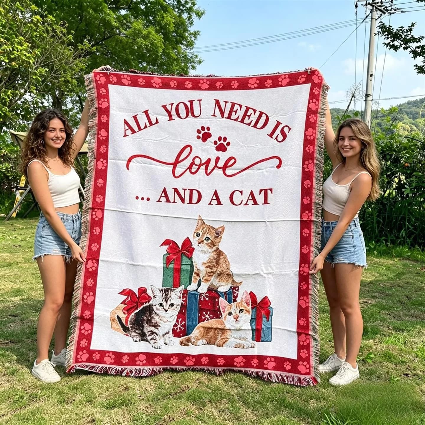 Sofföverkast med tecknad kattmotiv
