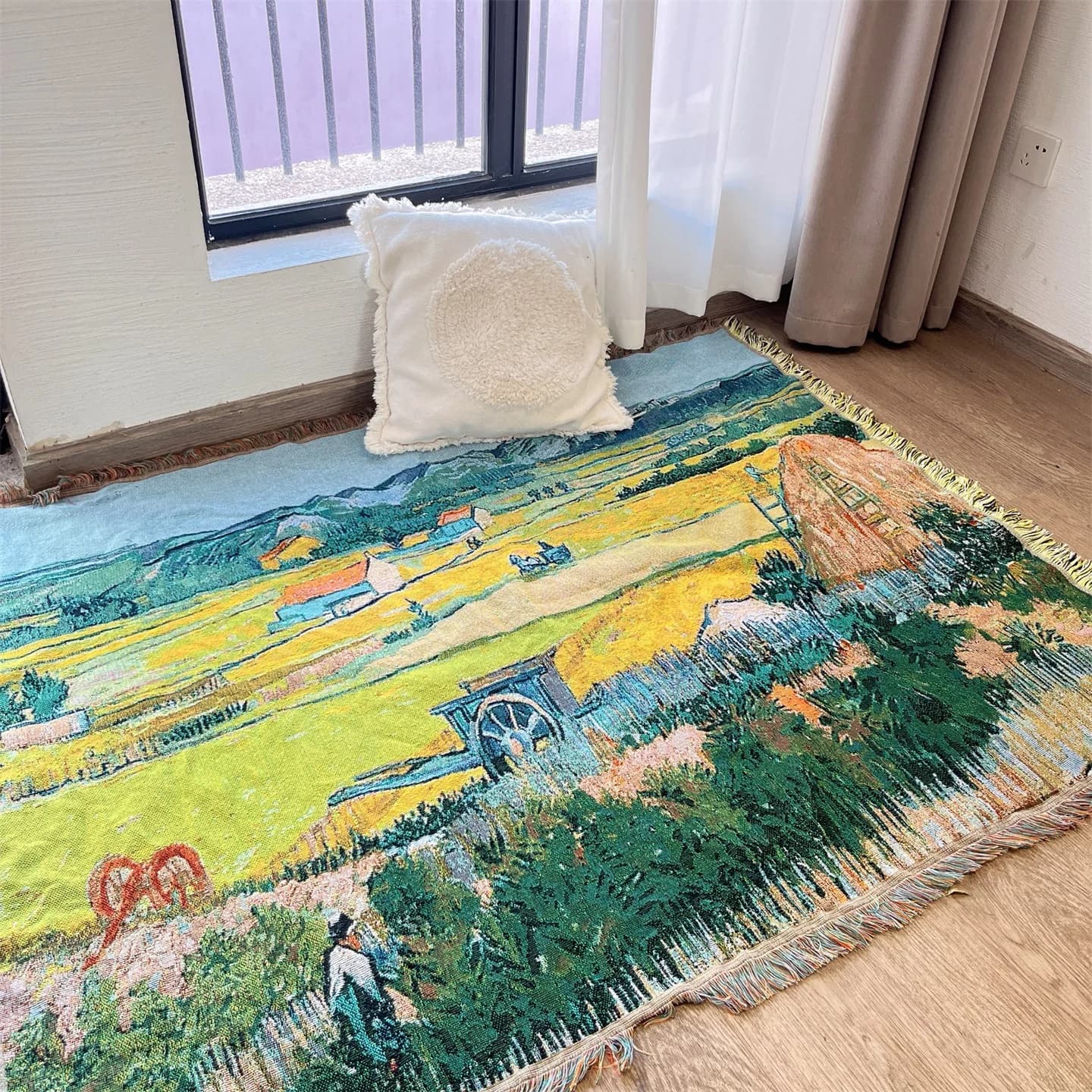 Stickad pläd med Van Gogh-motiv för soffdekoration