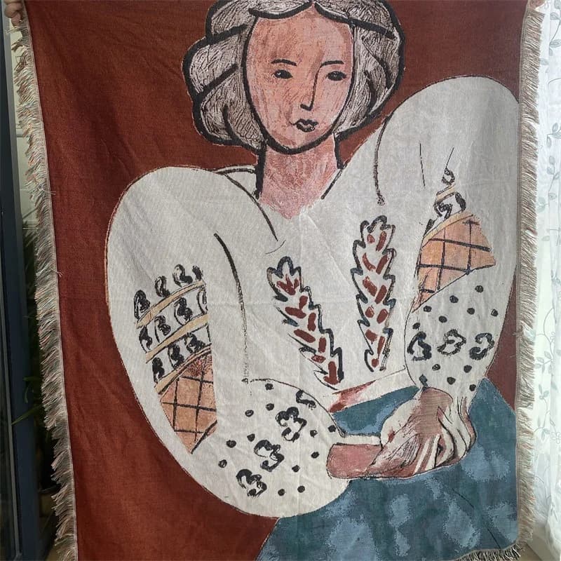 Kastfilt och väggbonad i Matisse-stil för soffan