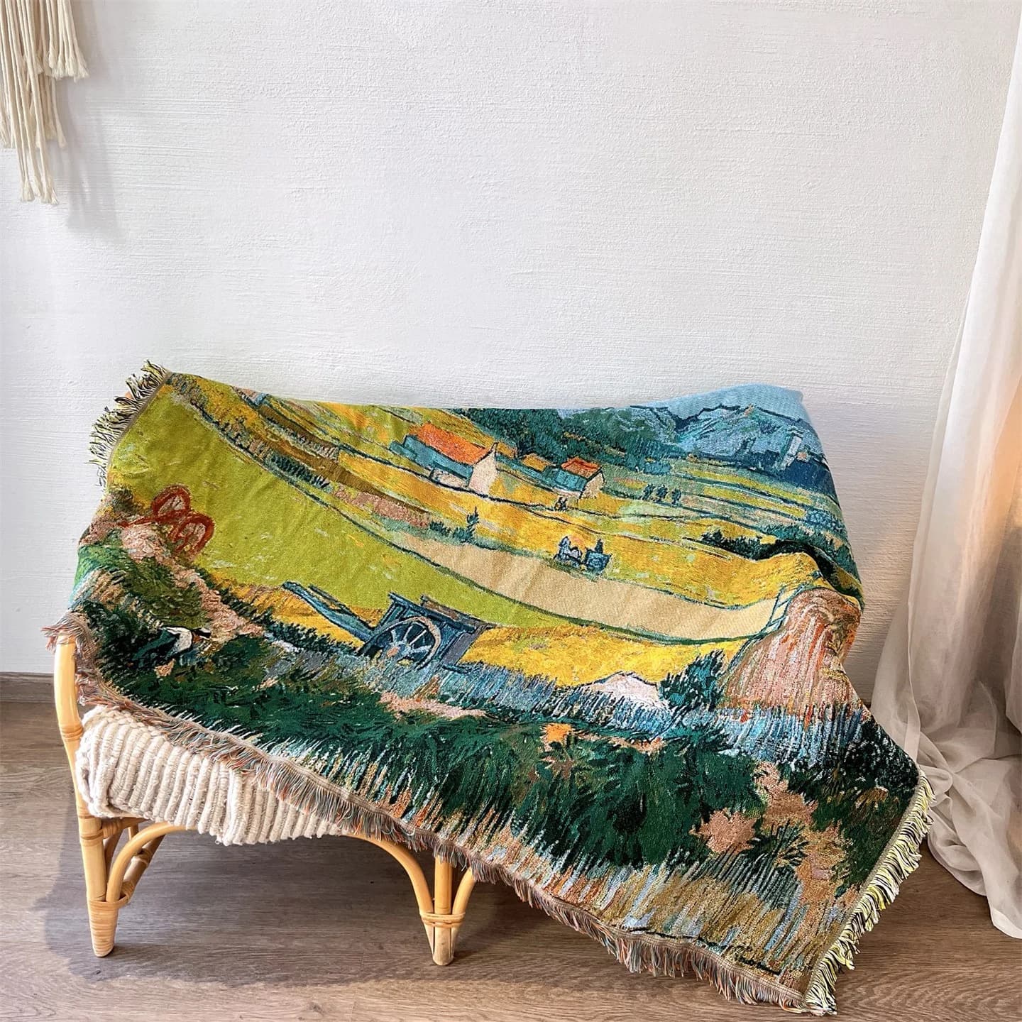 Stickad pläd med Van Gogh-motiv för soffdekoration