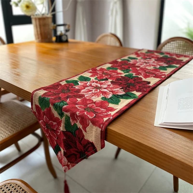 Julbordlöpare Poinsettia Oljemålning Stil Festlig Dekor
